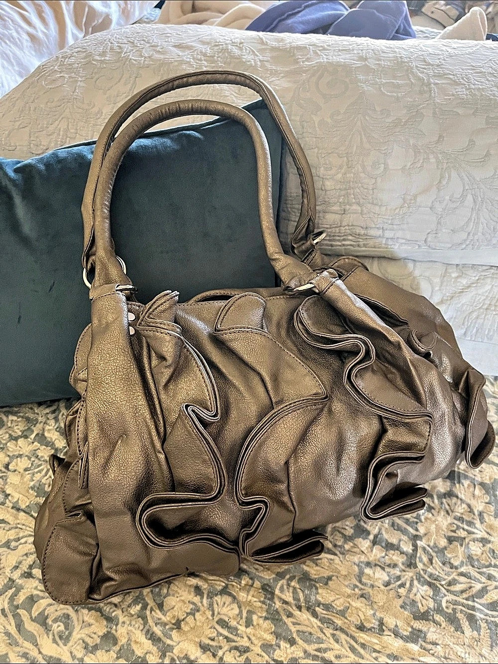 Bronze Shoulder Bag, Ruffle detail